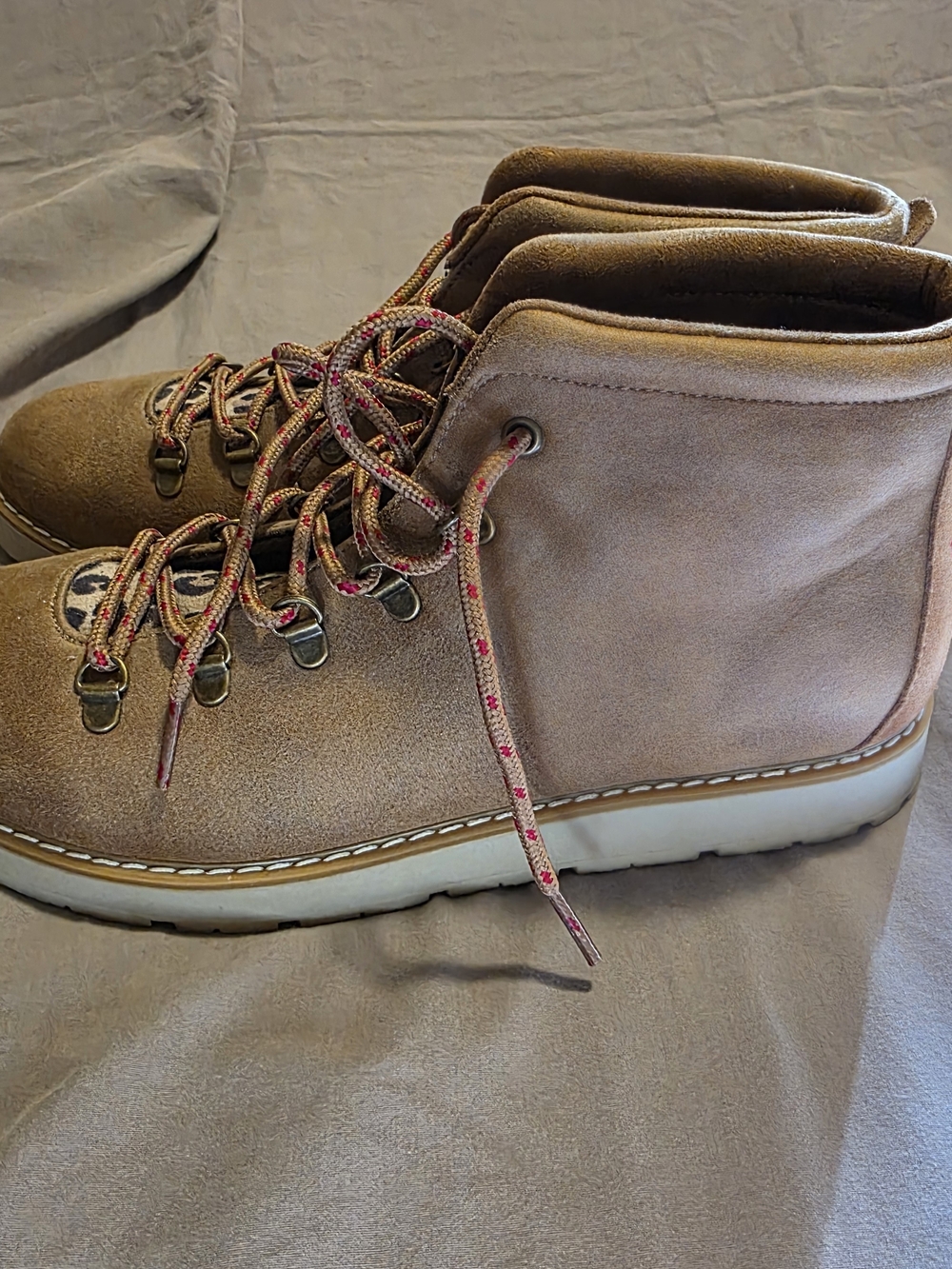 Skechers Tan Suede Lace-Up Boots with Leopard-Print Tongue - Picture 4 of 6